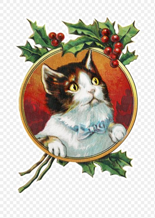 Cat in a gold frame Christmas sticker transparent png - 1232906