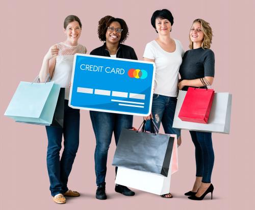 Diverse women with credit card icon - 414589