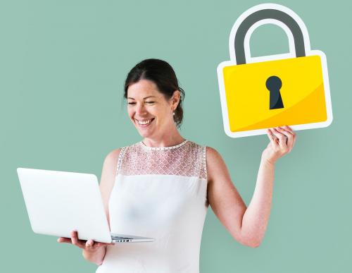 A woman with computer security icon - 414590