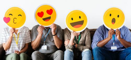Diverse people covered with emoticons - 414594
