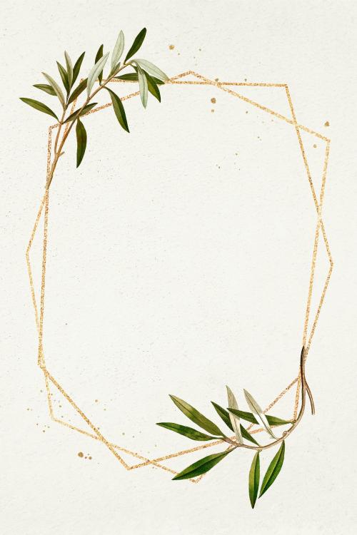 Hexagon gold frame olive branch pattern illustration - 1210349