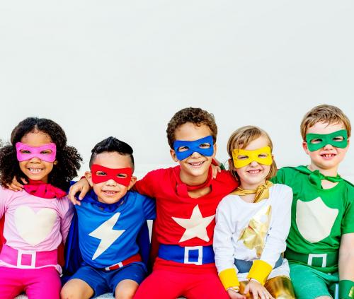 Group of superhero kids in costumes - 64563