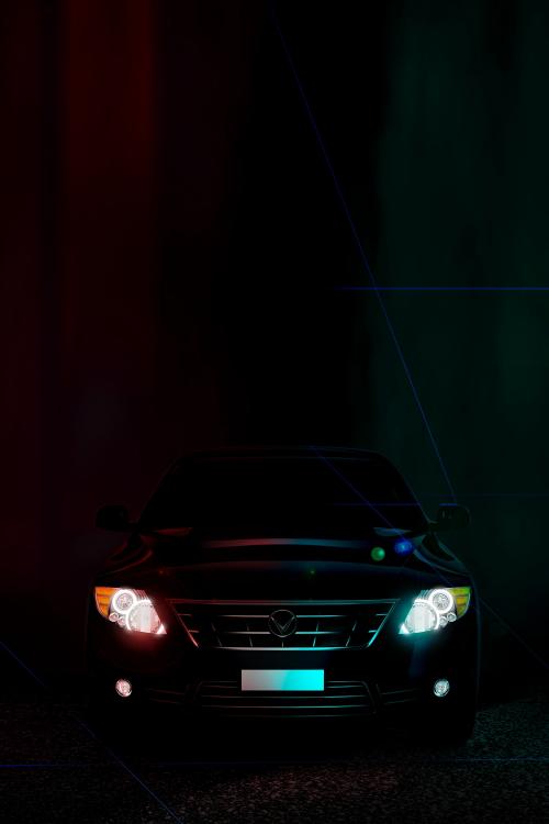 Black sedan car headlights design - 1202425