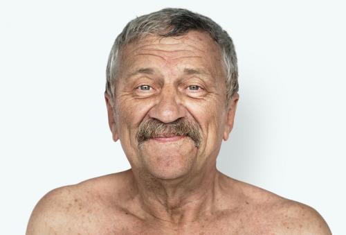Senior man shirtless potrait studio shoot - 7617