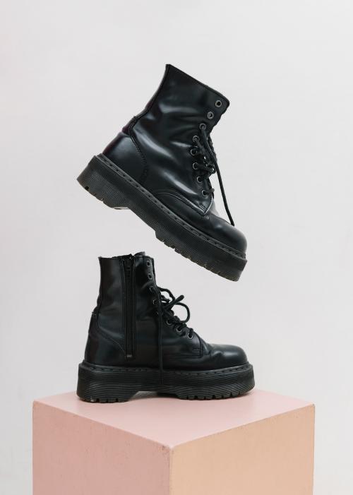 Cool black combat boots mockup - 1215328