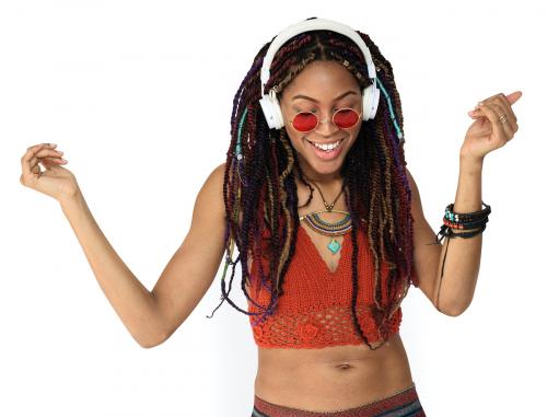 African Descent Female Headphones Smiling - 7203