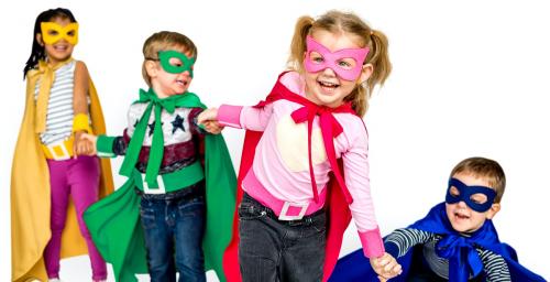 Little Kids Dressing Superhero Hold Hands - 7241
