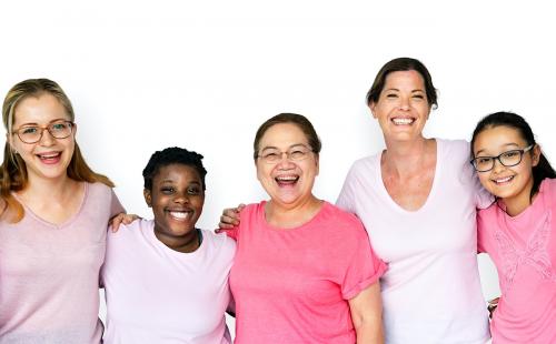 Group of diverse women in pink tee - 7267