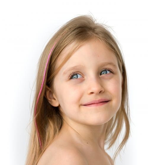 Little Girl Smiling Happiness Bare Chest Topless Studio Portrait - 7330