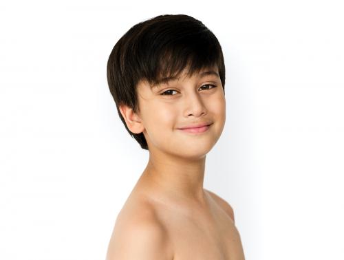 Little Boy Smiling Face Expression Topless Studio Portrait - 7341