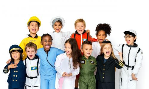 Happiness group of cute and adorable children with dream job - 7349