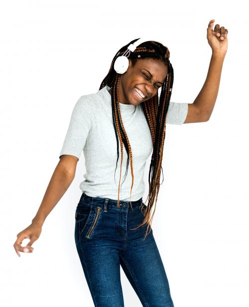 African descent girl is listening to music - 7352