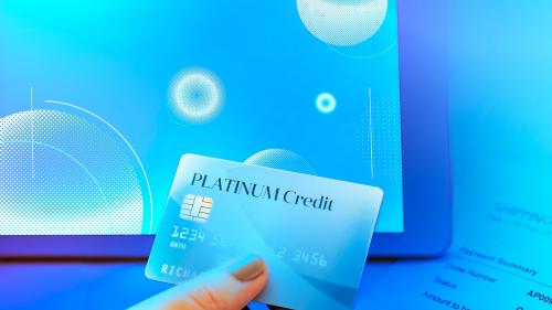 Woman holding a platinum credit card - 1199145