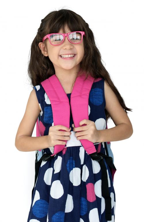 Little Girl Backpack Glasses Smiling - 7385