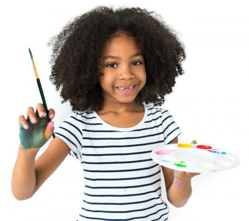 Little Girl Hands Hold Colors Plate Paint - 6798