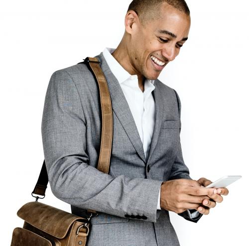 African Descent Business Man Smiling Phone - 6993