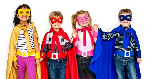 Little Kids Dressing Superhero Hold Hands - 7078