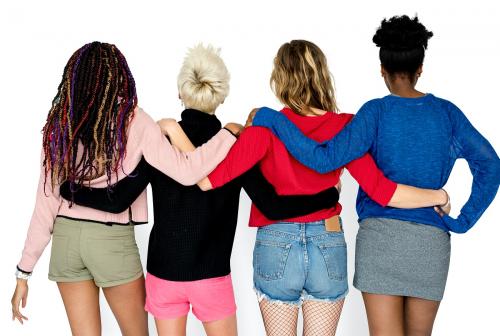 People Girlfriends Friendship Huddle Rear View Togetherness - 7081