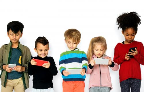Group of Kids Using Digital Mobile Phone - 7101