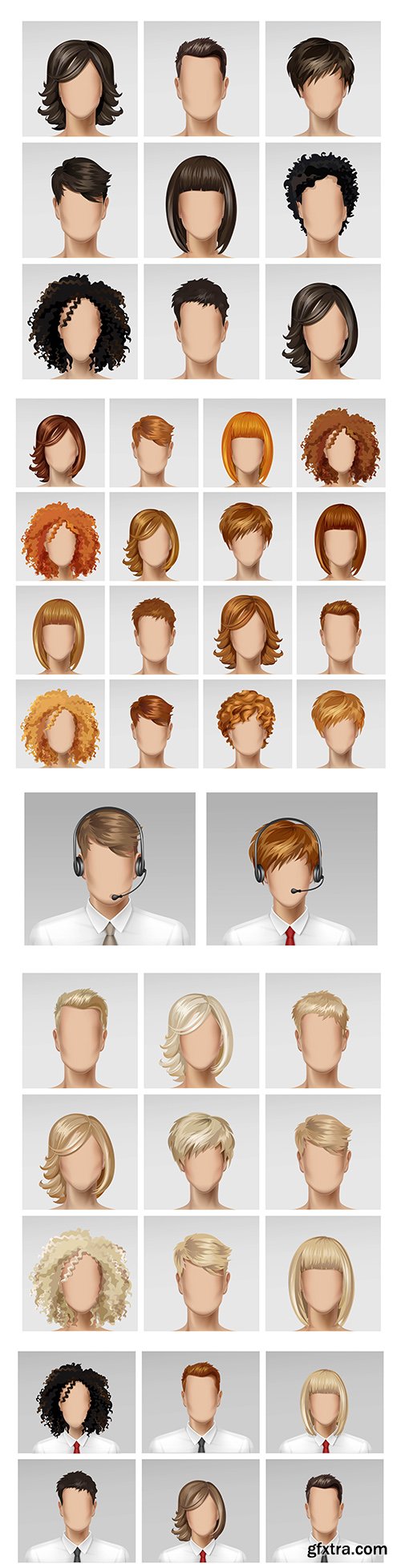 Business male and female face avatar profile head hair tie