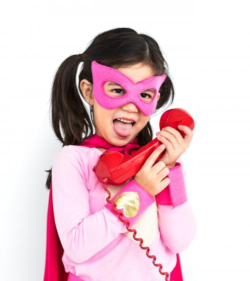 Superhero Girl Smiling Happiness Telephone Communication Portrait - 6681