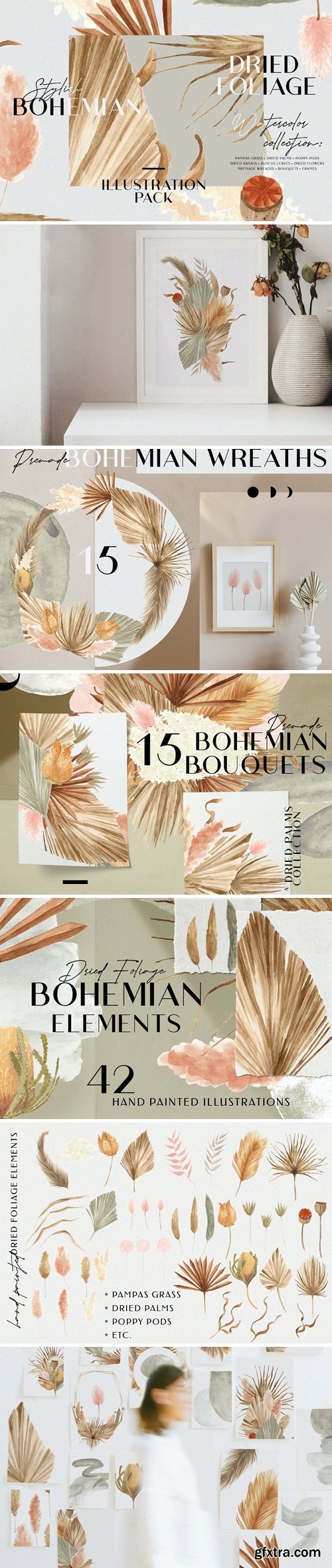 CreativeMarket - Bohemian Dried Foliage Illustration Pack 5185197