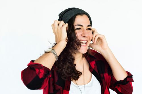 Woman Smiling Happiness Music Headphones Concept - 6746