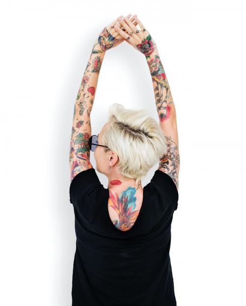 Back view of a cool woman with tattoos - 6767