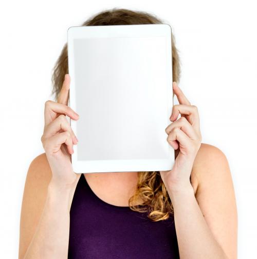 Person Holding Tablet Face Concept - 6148