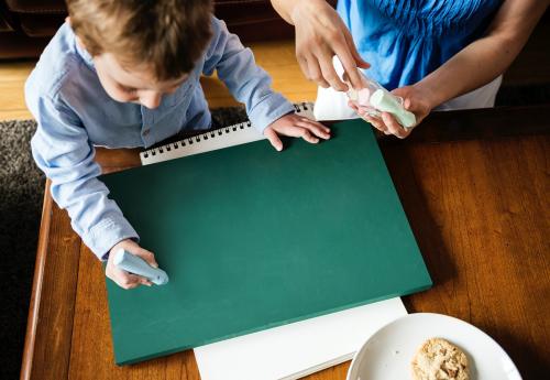 Boy Art Learning at Home with His Mom - 6156