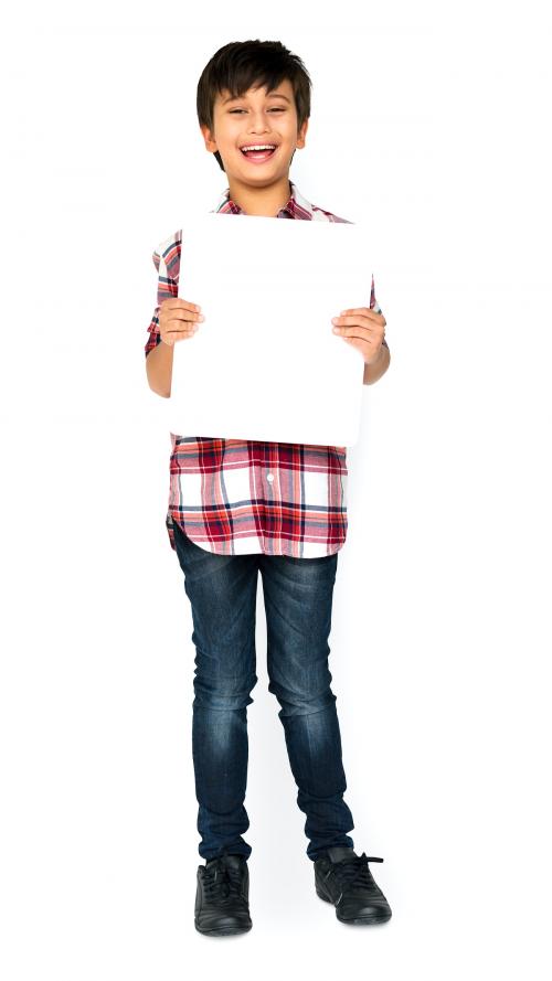 Little Boy Holding Blank Paper Board Studio Portrait - 6224