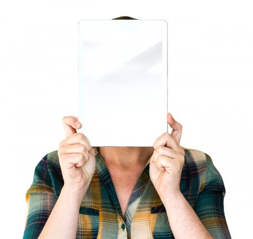 Woman Face Covered with Digital Tablet - 6271