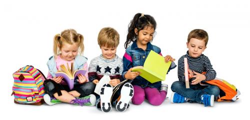 Little Kids Reading Book Cheerful - 4913