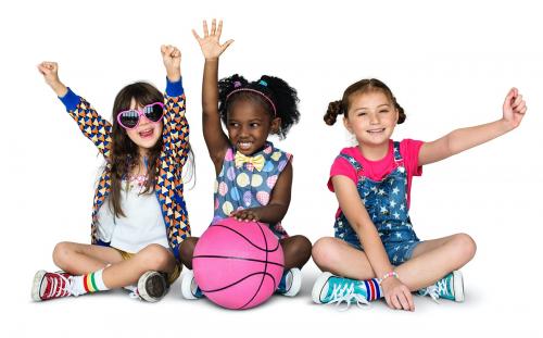 Children Girlfriends Smiling Happiness Basketball Togetherness Studio Portrait - 4972