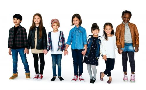 Group of Kids Holding Hands Face Expression Happiness Smiling on White Blackground - 5158