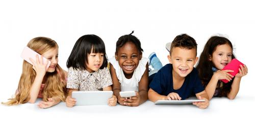 Cheerful children holding digital devices - 5160