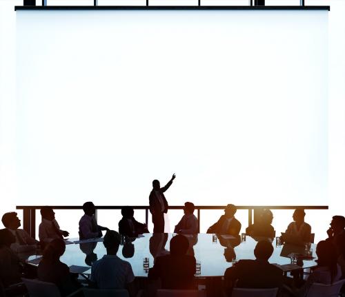 Business people's silhouette with a big mockup white board - 5218