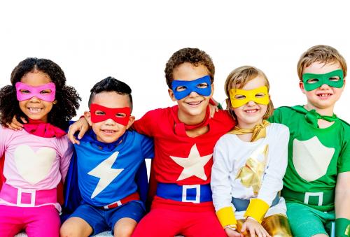 Smiling kids in colorful superhero costumes - 5273