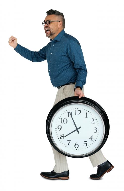 Caucasian Man Rushing Clock - 4726