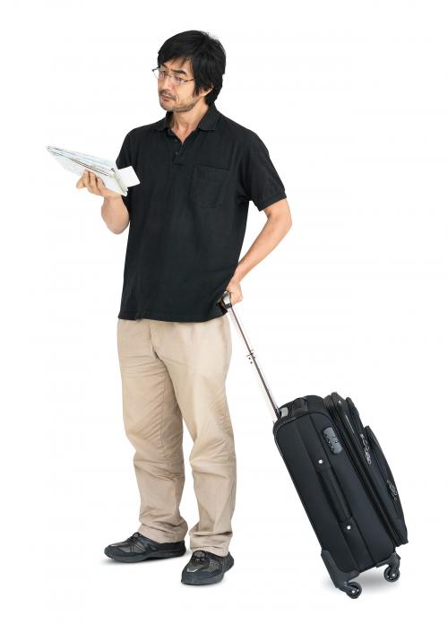 Asian Man Travelling Map Luggage - 4741