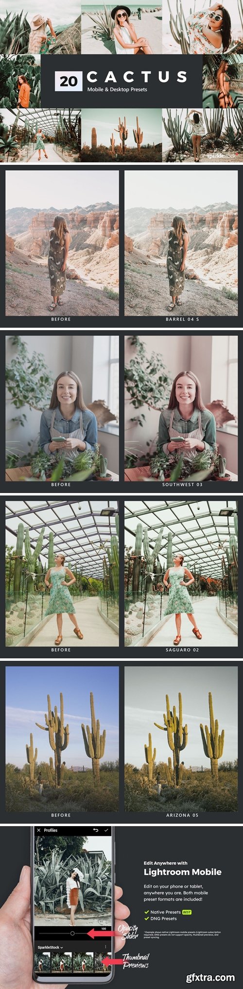 CreativeMarket - 20 Cactus Lightroom Presets and LUTs 5206569