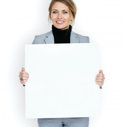 Businesswoman Smiling Happiness Holding Placard Copy Space Concept - 5690