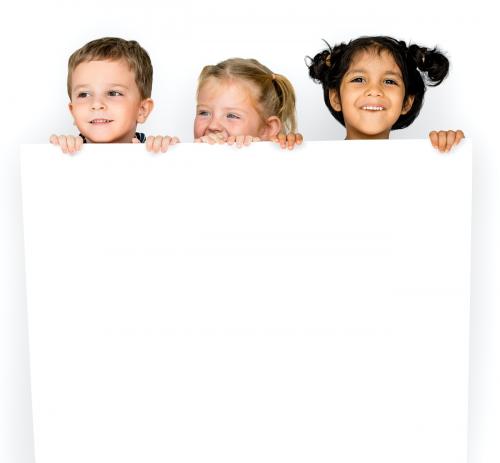 Little Children Holding Empty Paper Smiling - 5823