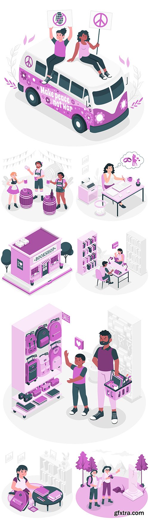 Lifestyle people in different professions illustrations isometric
