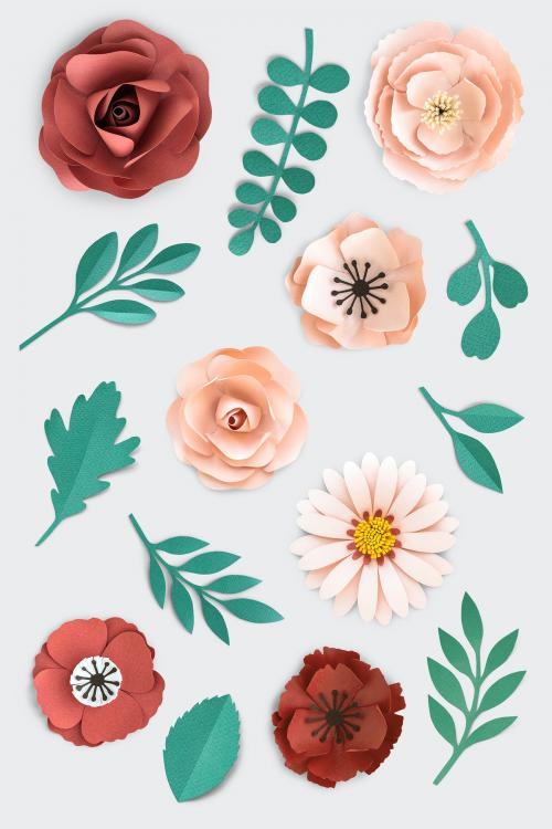 Flowers and leaves paper craft background - 1202454
