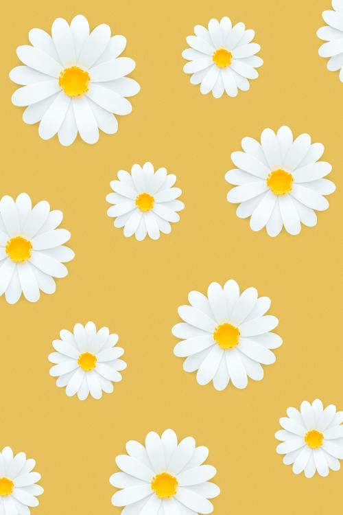 White daisy pattern on yellow background - 1202497