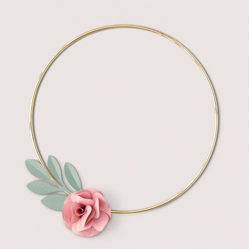 Round gold frame with paper craft flowers mockup - 1204202