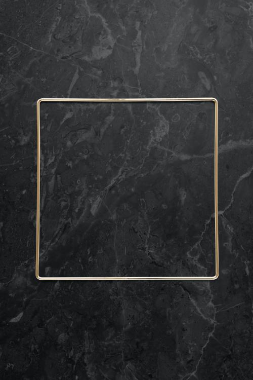 Square gold frame on black marble texture background - 1204272