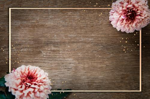 Gold frame with chrysanthemum PIP Salmon on a wooden background mockup - 1209243