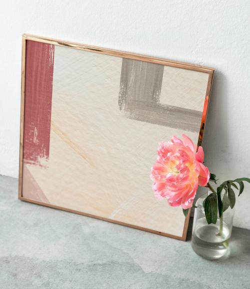 Blank golden frame mockup by a coral sunset peony - 1209931